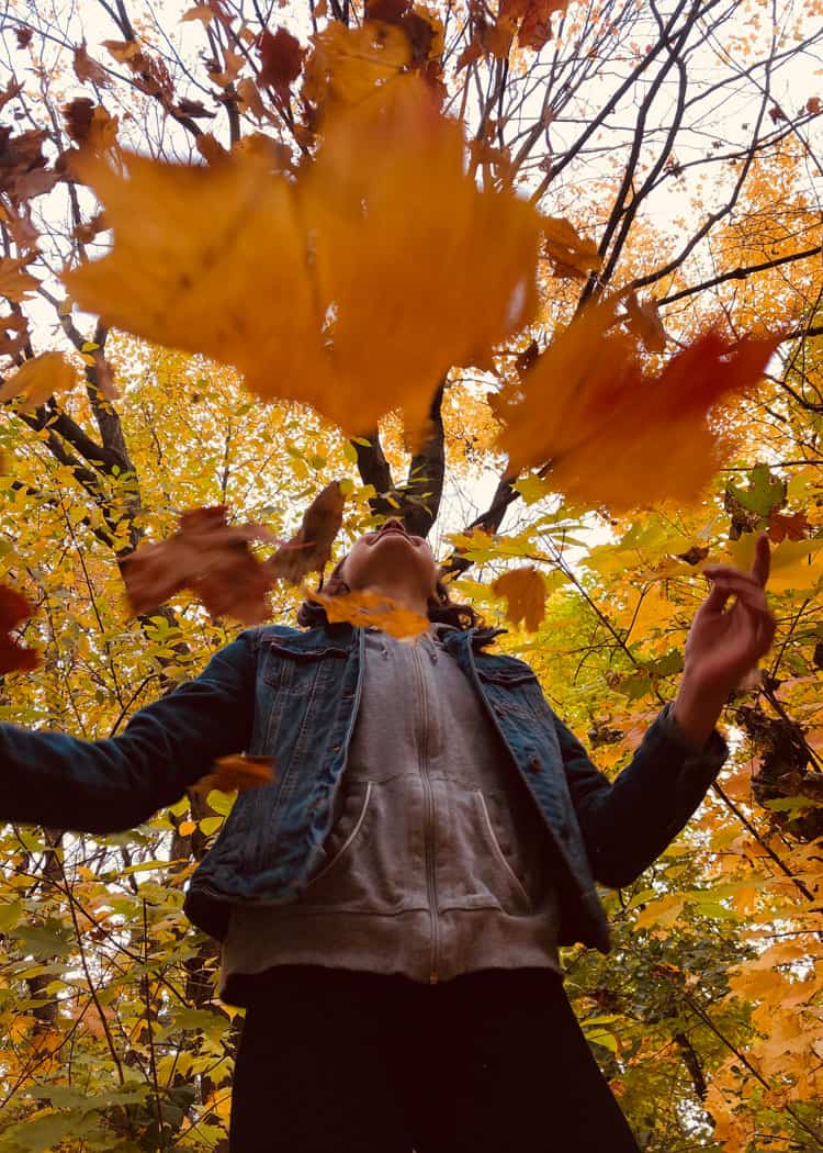 Fall Activities - Fall Walk - close up leaf throwing