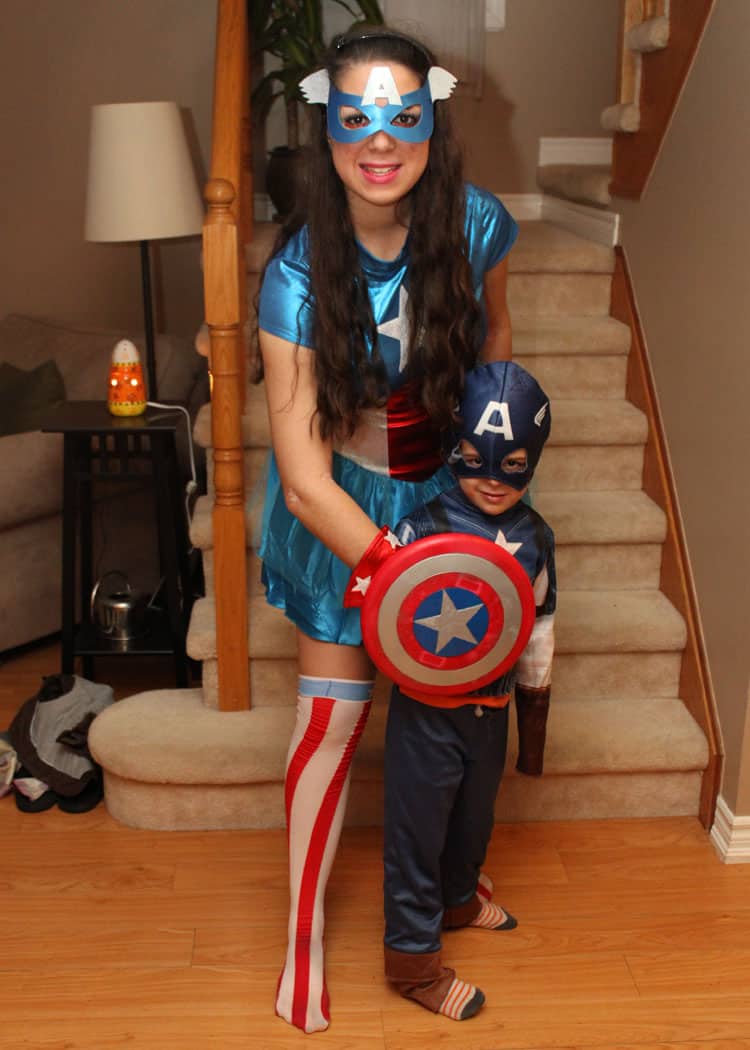 little boy and teen girl dressed as Captain America