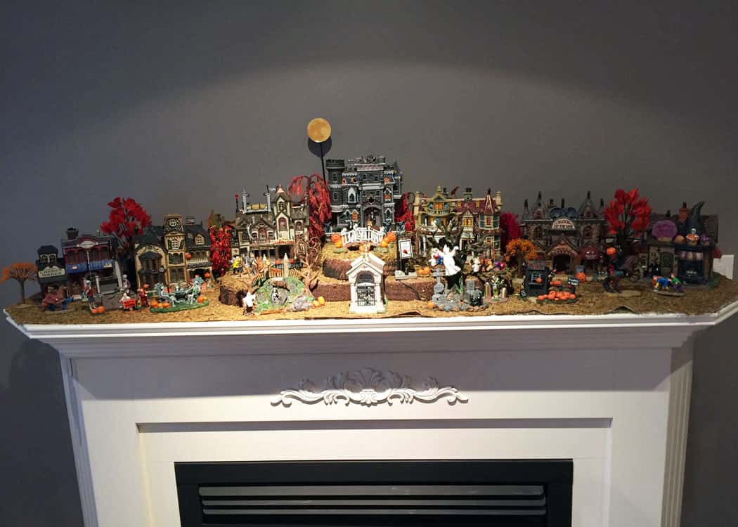 Lemax-Spooky-Town on mantel