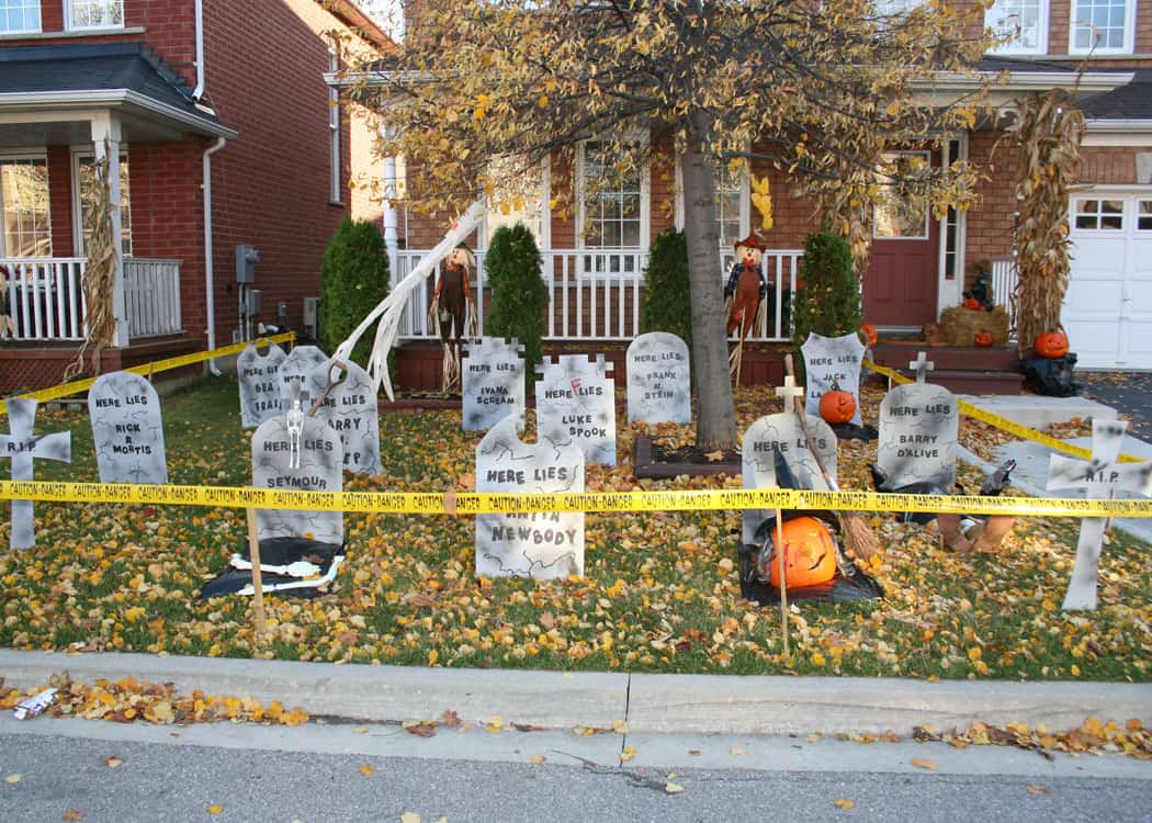 Halloween lawn decorated as cemetery