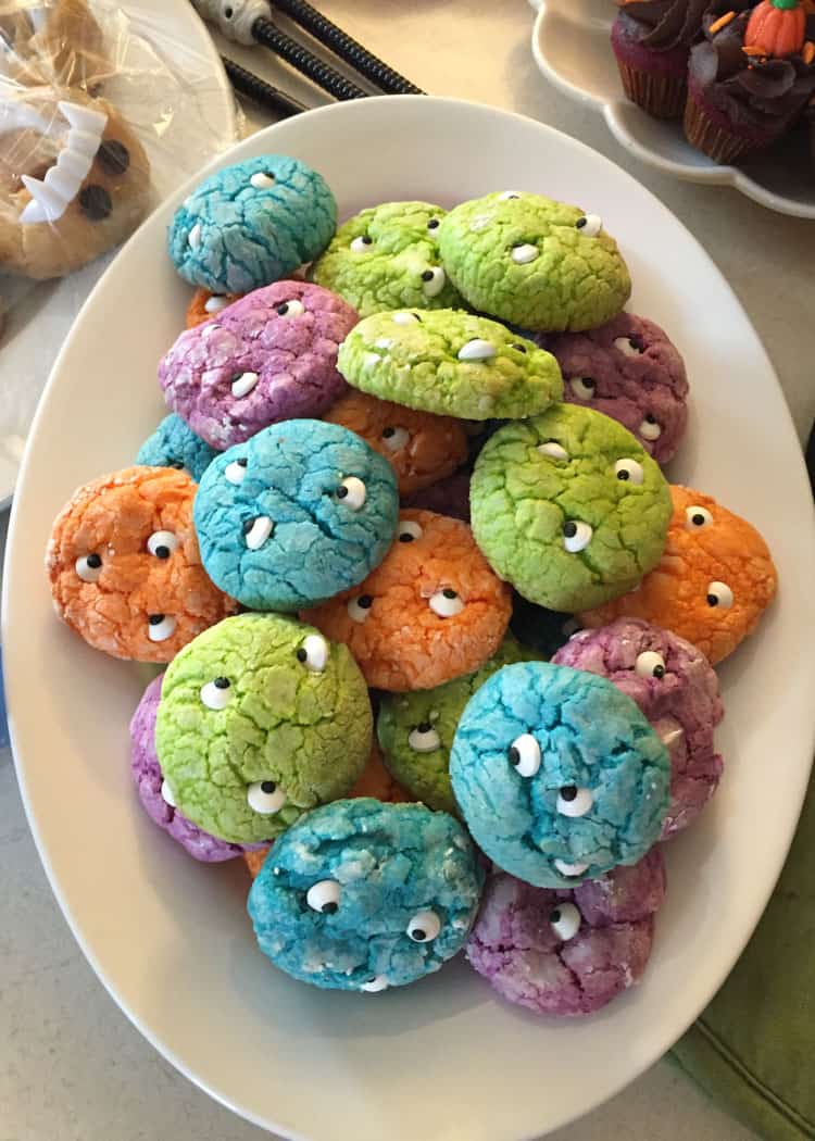colourful monster eye cookies on plate