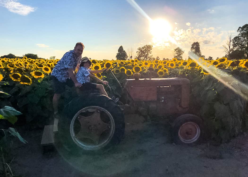 Sunflower-Family-on-Tractor